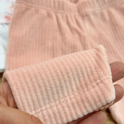 Conj. Colete, Blusa Ursinha de Crocê e Calça de Veludo Canelado - Rosa